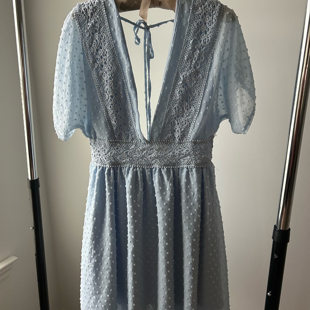 Light Blue Lace Dress with Puff Sleeves